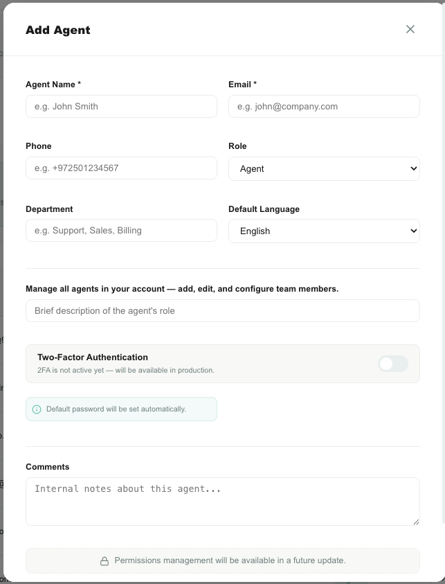 Add Agent form