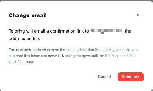 Change email confirmation dialog