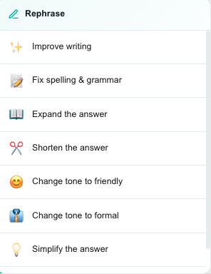 The rephrase picker in the reply composer