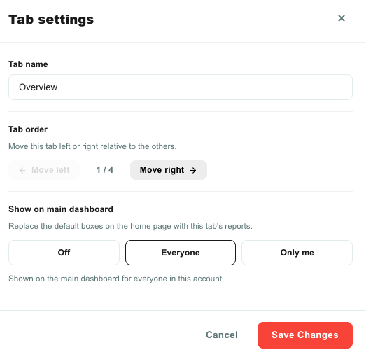 Teloring tab settings