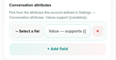 The Conversation attributes picker inside the Change Conversation action in Studio