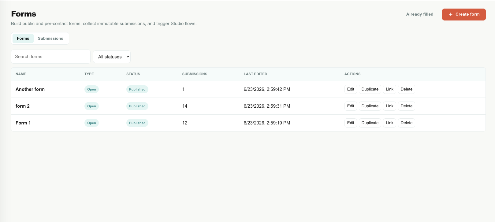 Teloring Forms list