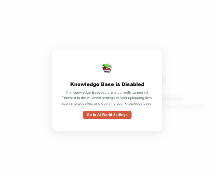 The "Knowledge Base is Disabled" message shown when the feature is turned off in AI World