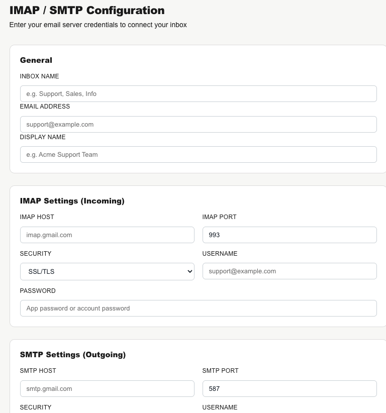 IMAP / SMTP form