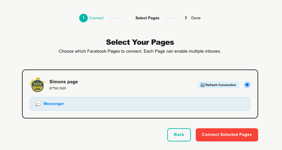 Meta setup — select your Page