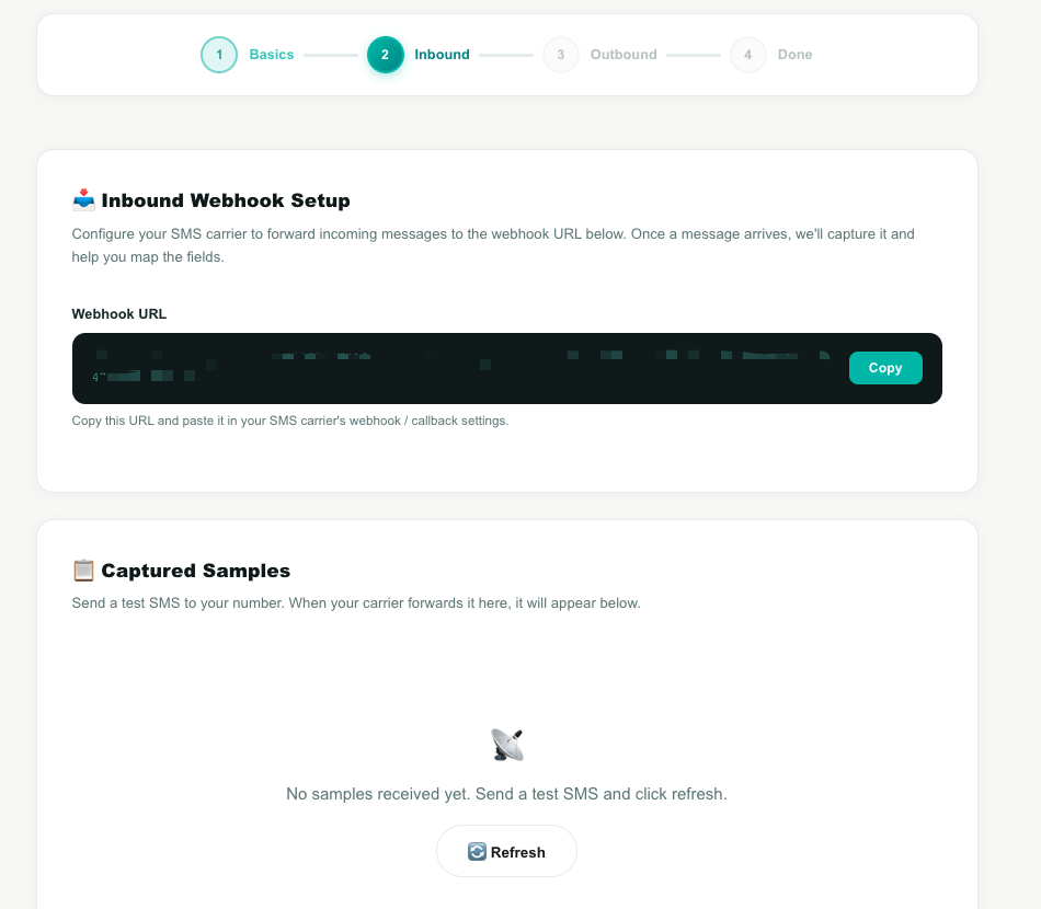 SMS setup — Inbound mapping