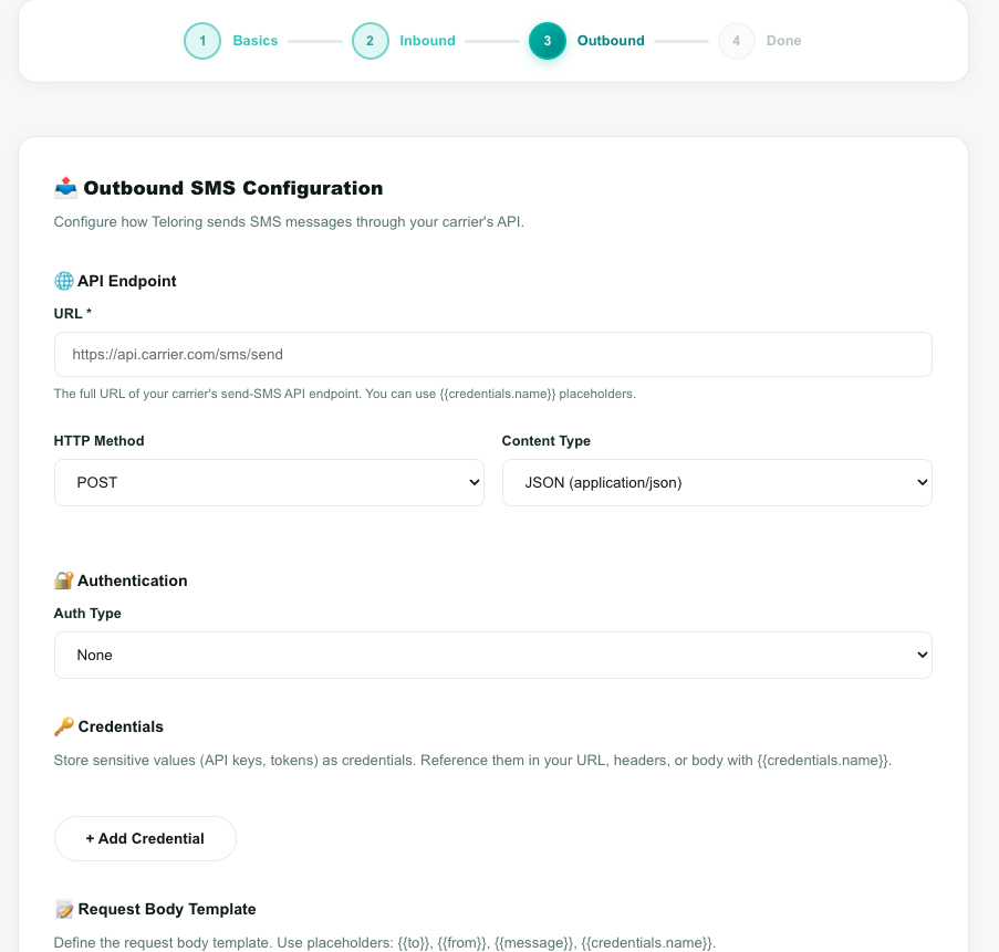 SMS setup — Outbound