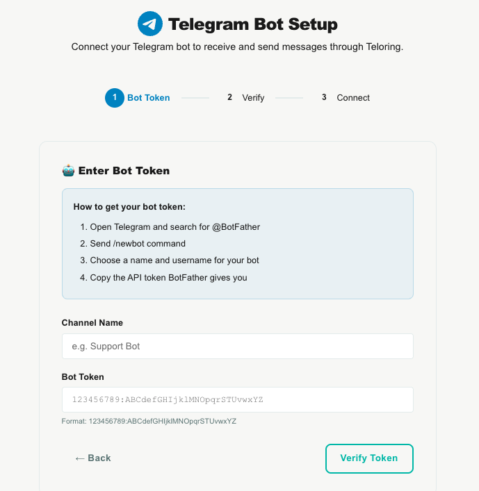 Telegram setup — bot token