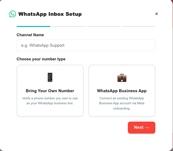WhatsApp setup — step 1