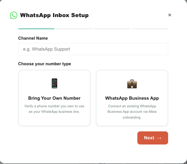 WhatsApp setup — verify number
