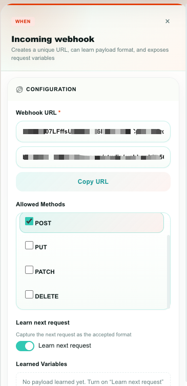 Incoming webhook trigger configuration